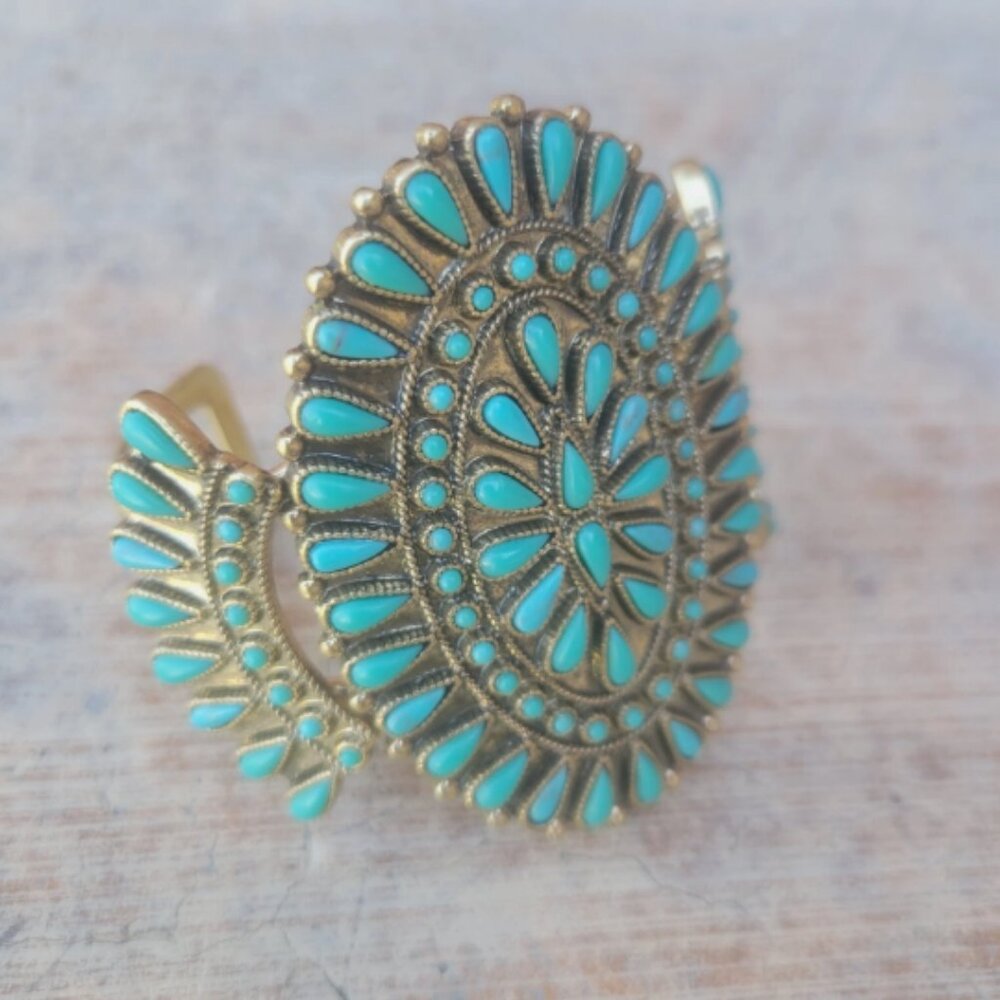 Jewelry Cuff Metal Bracelet Lucky Brand Turquoise Gold-Tone Small Wrist 6-6.5"